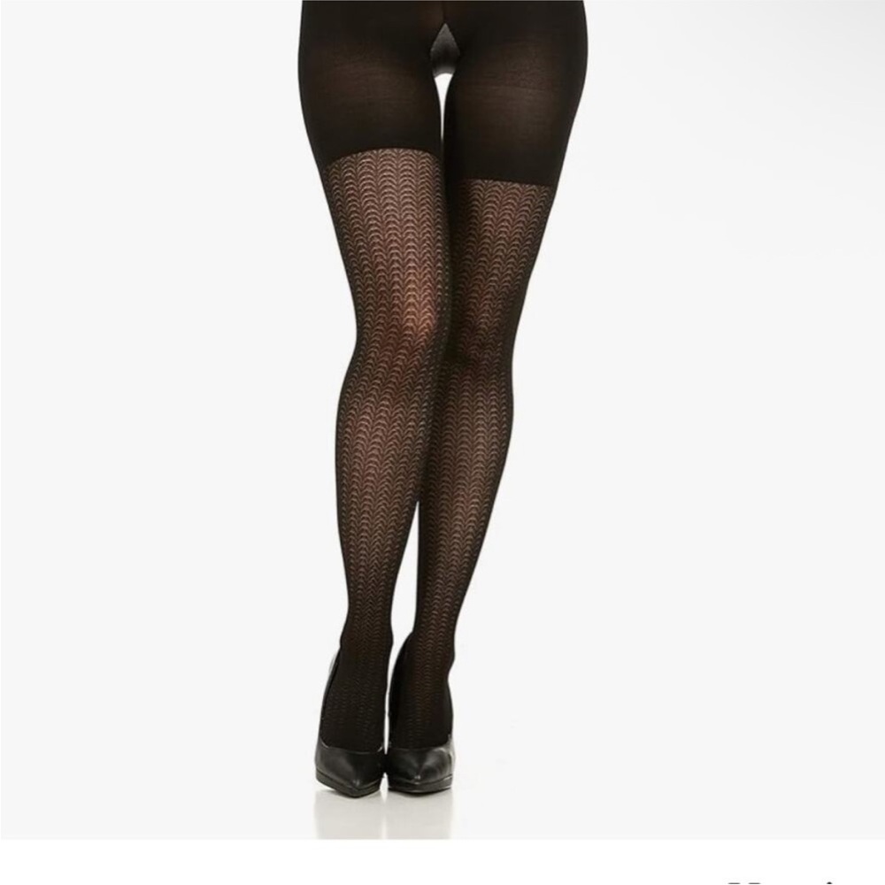 Spanx Love Your Assets Sara Blakely Tights Black Textured Wishbone Shaping NWT